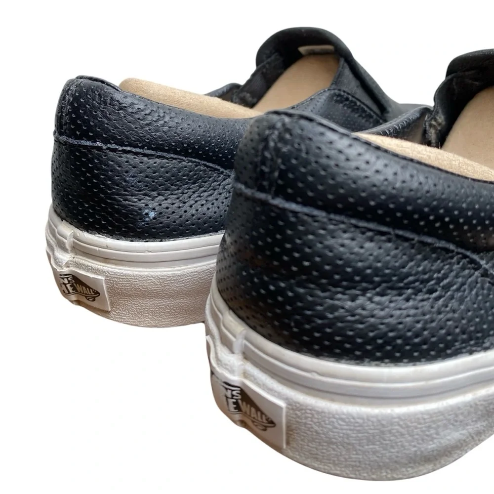 Vans Men's Black Perforated Leather Classic Slip-On Shoes Sneakers Size 8.5